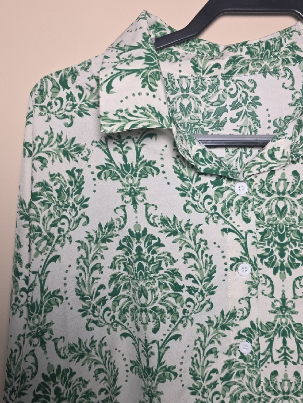 Classic Green Damask Button-Down Shirt - Women's - Picture 4 of 8